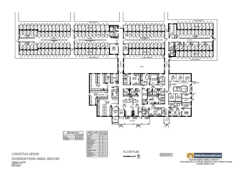 This is the conceptual site and floor plan design for the new Ascension Parish Animal Shelter,...