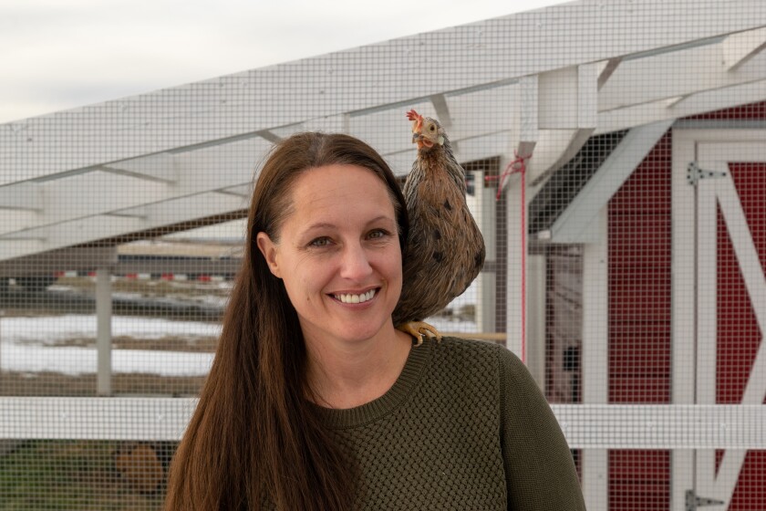 Jordana Pearson with Little Richard the rescued rooster